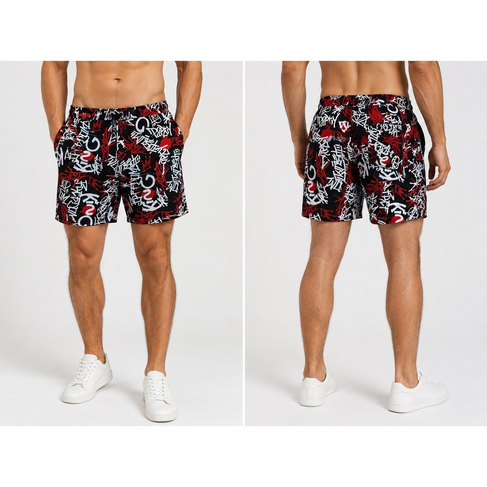Fresh Prints of Bel-Air Mens Graffiti Shorts Black Red White 3XL Streetwear